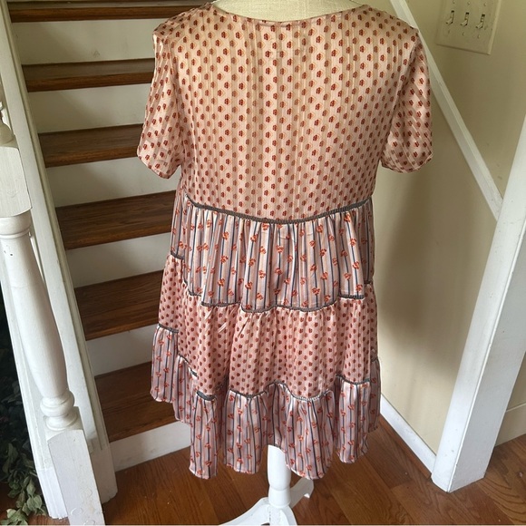 Urban Outfitters Mixed Print Pippa Chiffon Tiered Boho Floral Mini Dress Small - Picture 3 of 9